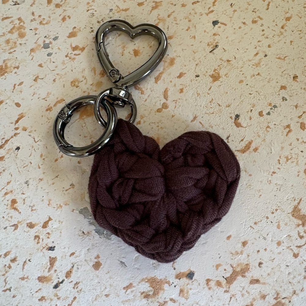 New Heart Crochet Keychain - Dark Brown Heart with Silver Hardware